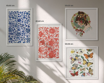 Políptico com moldura Enfeites vintage de flores e borboletas