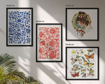 Políptico com moldura Enfeites vintage de flores e borboletas