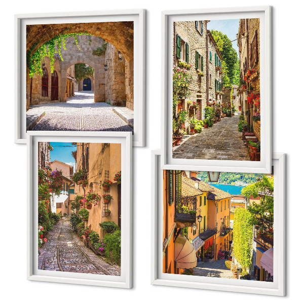 Composição de quadros ruas italianas flores arquitetura