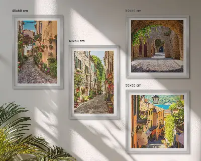 Composição de quadros ruas italianas com flores e arquitetura