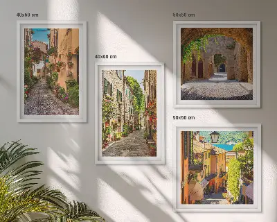 Composição de quadros ruas italianas com flores e arquitetura