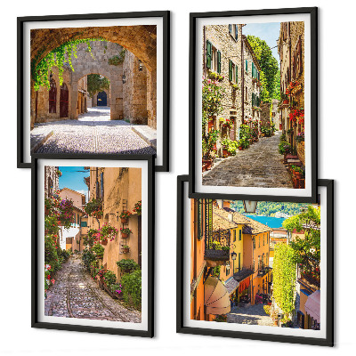 Composição de quadros ruas italianas flores arquitetura