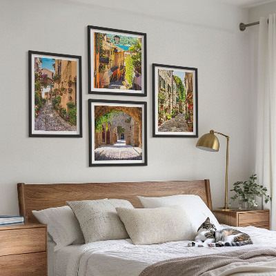 Composição de quadros ruas italianas flores arquitetura