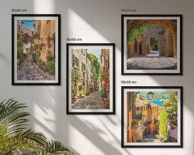 Composição de quadros ruas italianas com flores e arquitetura