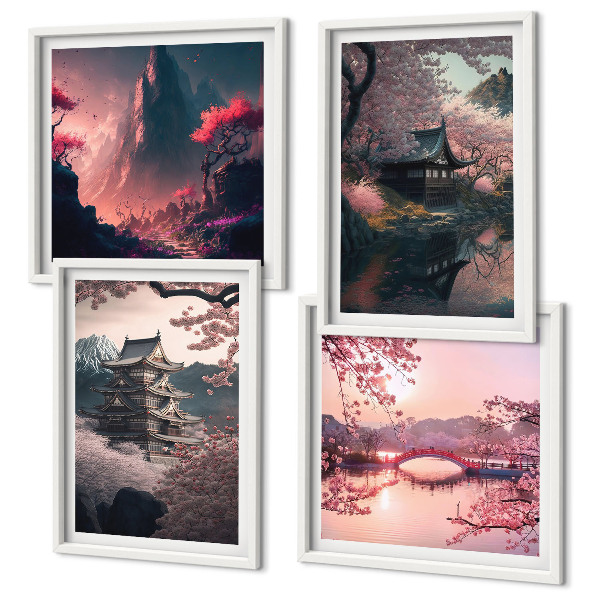 Políptico com moldura Paisagens fantásticas do Japão