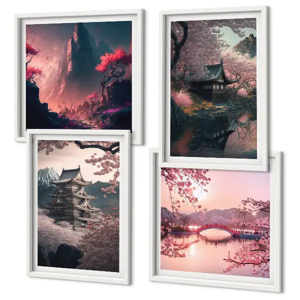 Paisagens fantásticas do Japão políptico com moldura