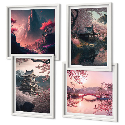 Políptico com moldura Paisagens fantásticas do Japão