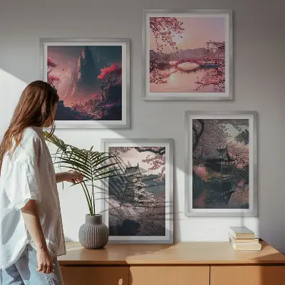 Paisagens fantásticas do Japão políptico com moldura