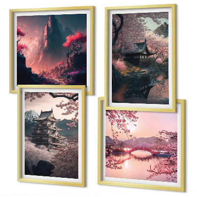 Políptico com moldura Paisagens fantásticas do Japão