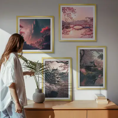 Paisagens fantásticas do Japão políptico com moldura
