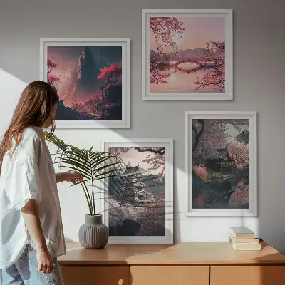 Paisagens fantásticas do Japão políptico com moldura