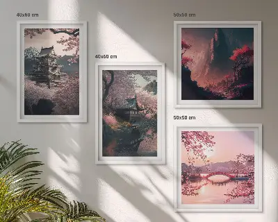 Paisagens fantásticas do Japão políptico com moldura