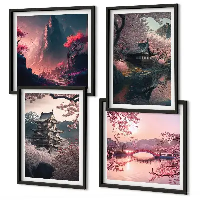 Paisagens fantásticas do Japão políptico com moldura