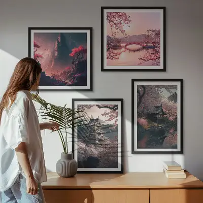 Paisagens fantásticas do Japão políptico com moldura