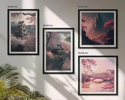 Paisagens fantásticas do Japão políptico com moldura