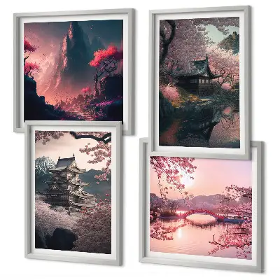 Paisagens fantásticas do Japão políptico com moldura