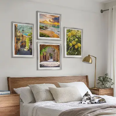 Composição de quadros ruas pitorescas à beira-mar e praia