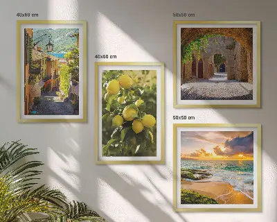 Composição de quadros ruas pitorescas à beira-mar e praia