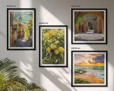 Composição de quadros ruas pitorescas à beira-mar e praia