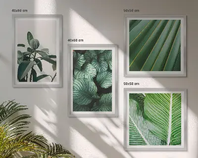 Conjunto de 4 quadros com moldura estampa de folhas tropicais em verde