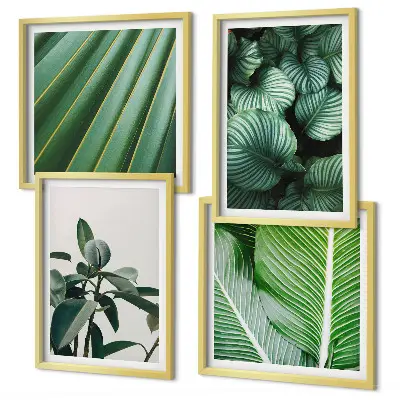 Conjunto de 4 quadros com moldura estampa de folhas tropicais em verde