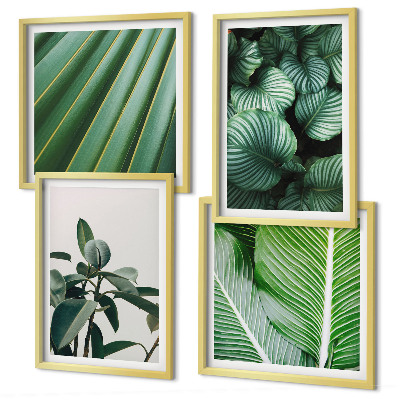 Conjunto de 4 quadros com moldura Folhas tropicais em verde