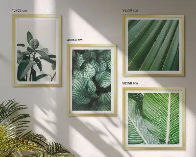 Conjunto de 4 quadros com moldura estampa de folhas tropicais em verde