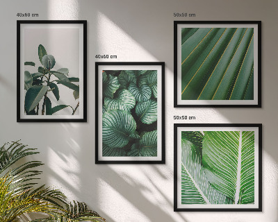 Conjunto de 4 quadros com moldura Folhas tropicais em verde
