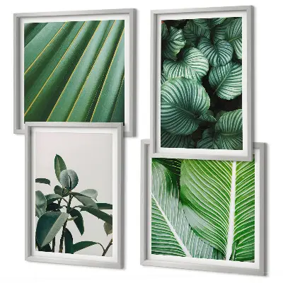 Conjunto de 4 quadros com moldura estampa de folhas tropicais em verde