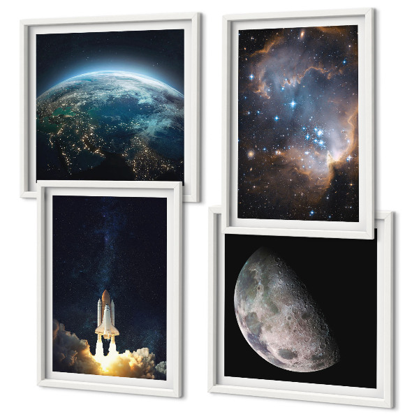 Composição de quadros Espaço Terra foguete galáxia