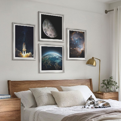 Composição de quadros Espaço Terra foguete galáxia