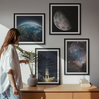 Composição de quadros Espaço Terra foguete galáxia