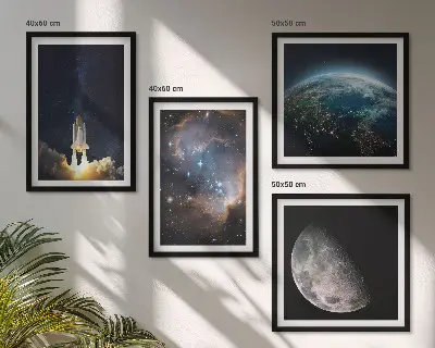 Composição de quadros tema espaço terra foguete e galáxia