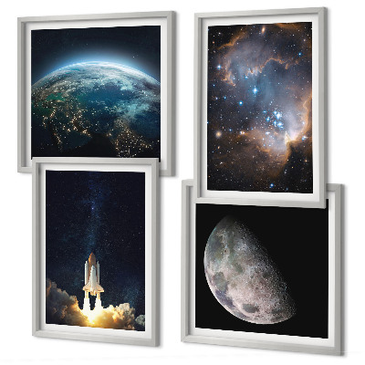 Composição de quadros Espaço Terra foguete galáxia