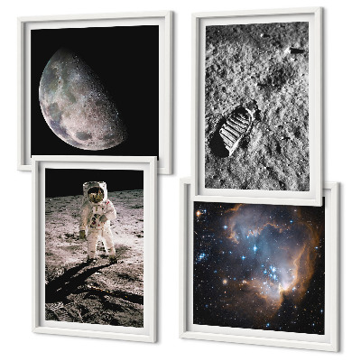 Políptico com moldura Foto de astronauta traçando a trajetória da Lua