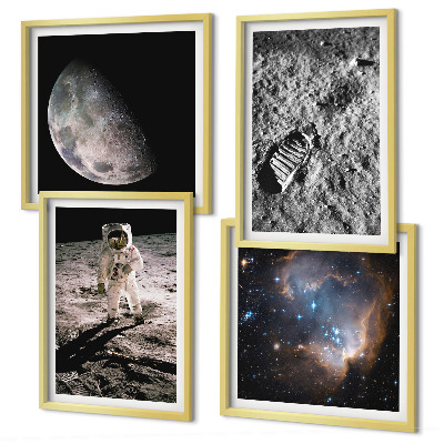 Políptico com moldura Foto de astronauta traçando a trajetória da Lua