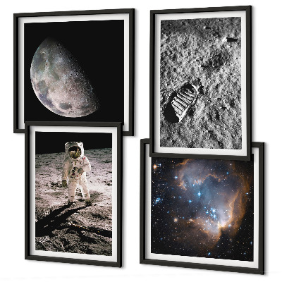 Políptico com moldura Foto de astronauta traçando a trajetória da Lua