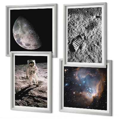 Políptico com moldura Foto de astronauta traçando a trajetória da Lua