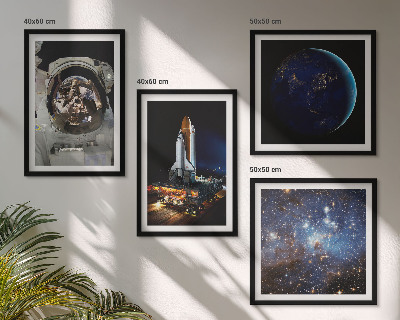 Conjunto de 4 quadros com moldura Espaço Terra astronauta foguete