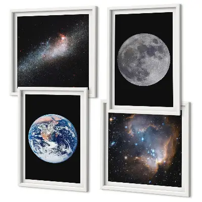 Políptico com moldura galáxia com tema de espaço e lua