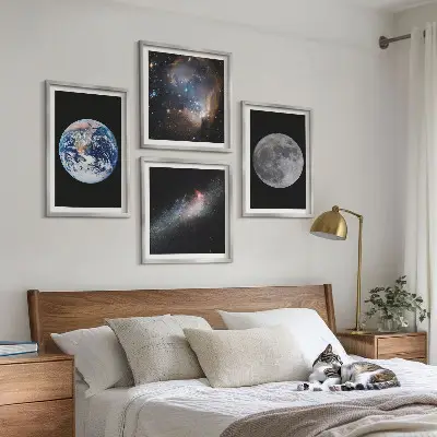 Políptico com moldura galáxia com tema de espaço e lua