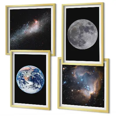 Políptico com moldura galáxia com tema de espaço e lua