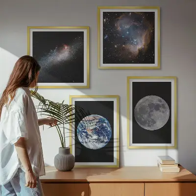Políptico com moldura galáxia com tema de espaço e lua