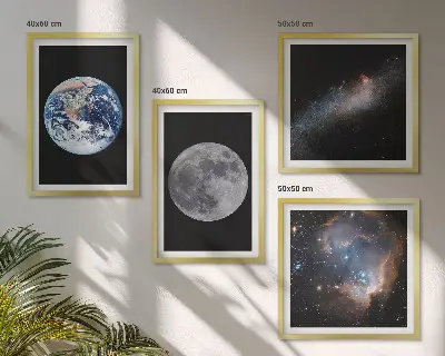 Políptico com moldura galáxia com tema de espaço e lua