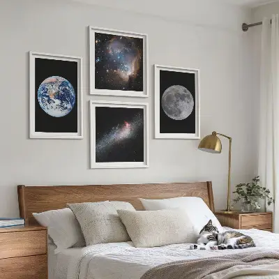 Políptico com moldura galáxia com tema de espaço e lua