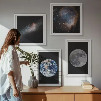 Políptico com moldura galáxia com tema de espaço e lua