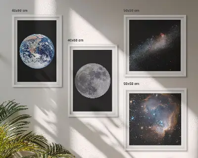 Políptico com moldura galáxia com tema de espaço e lua