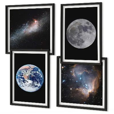 Políptico com moldura galáxia com tema de espaço e lua
