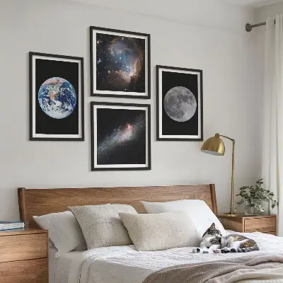Políptico com moldura galáxia com tema de espaço e lua