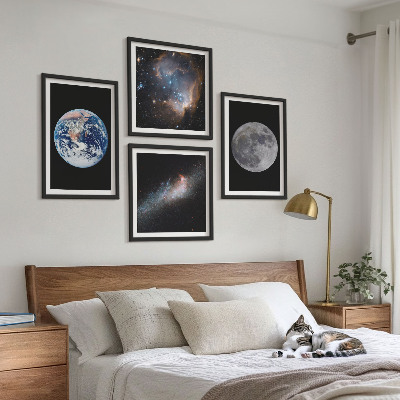Políptico com moldura Galáxia Espaço Lua